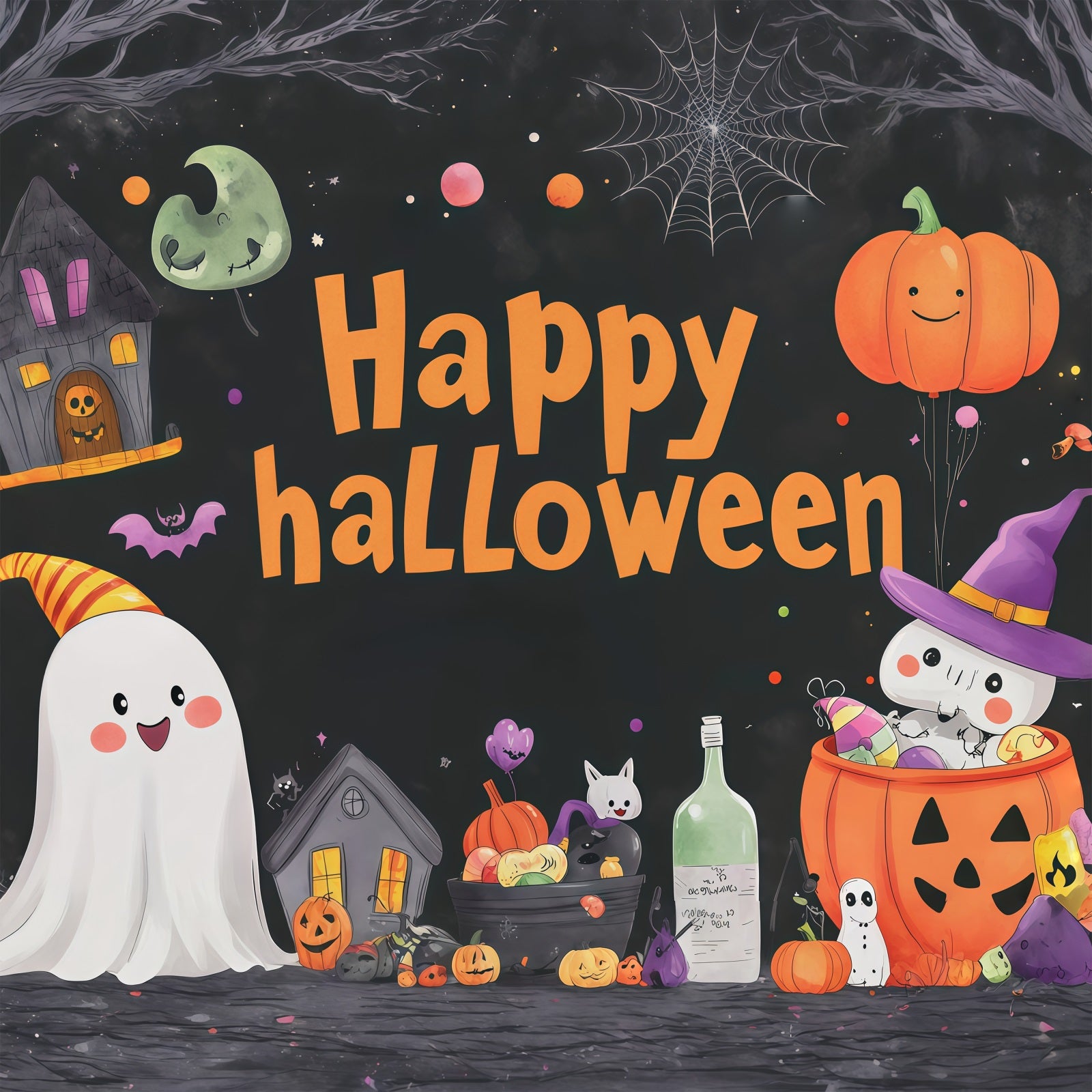 Cute Halloween Backdrops Cute Ghost Pumpkin Party Halloween Backdrops Scene Setters RR67-56