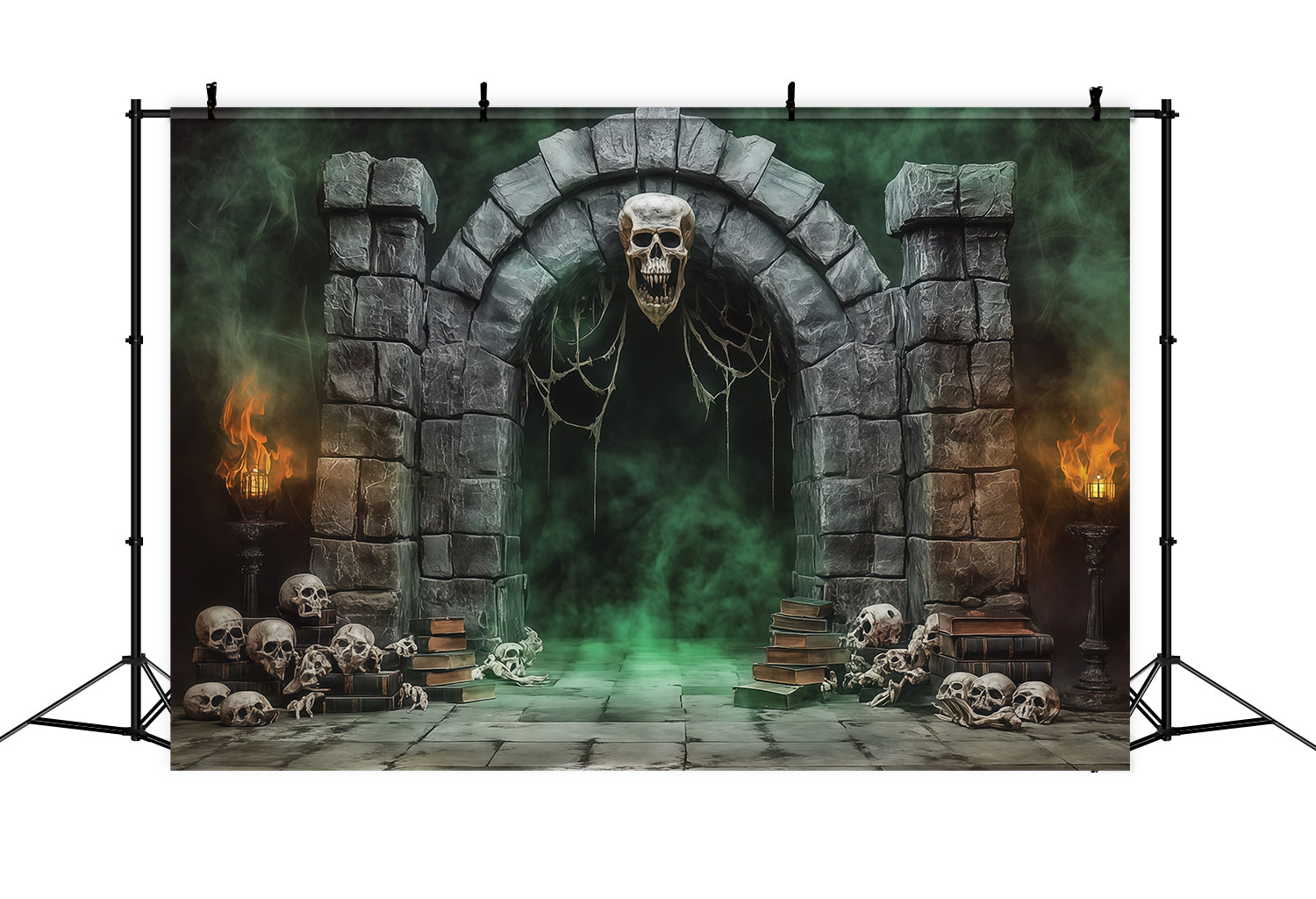 Fabric Halloween Backdrop Skull Stone Portal Fog Halloween Backdrop For Pictures RR67-79