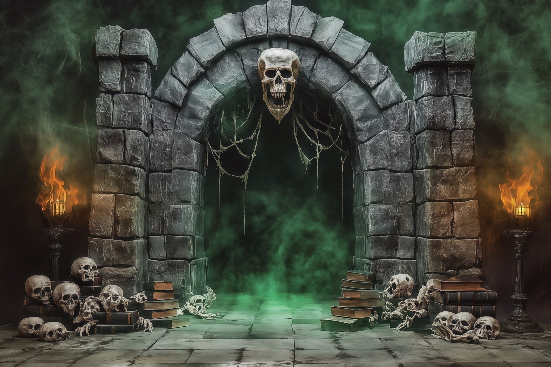 Fabric Halloween Backdrop Skull Stone Portal Fog Halloween Backdrop For Pictures RR67-79