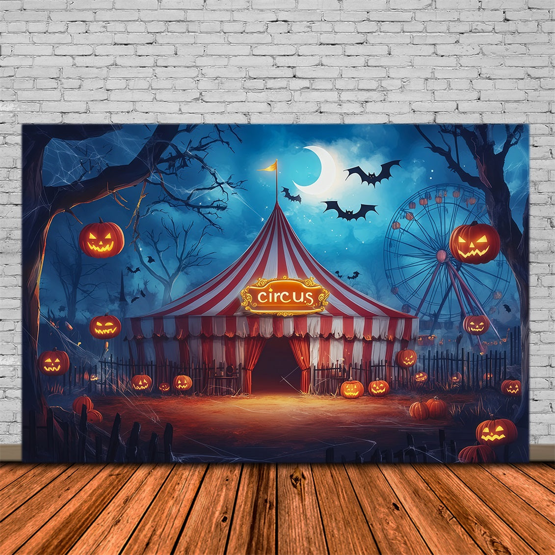 Halloween Backdrops For Pictures Moonlit Circus Pumpkin Tent Halloween Circus Backdrop RR67-89