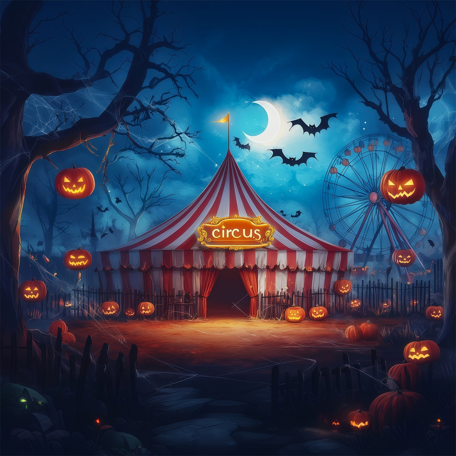 Halloween Backdrops For Pictures Moonlit Circus Pumpkin Tent Halloween Circus Backdrop RR67-89