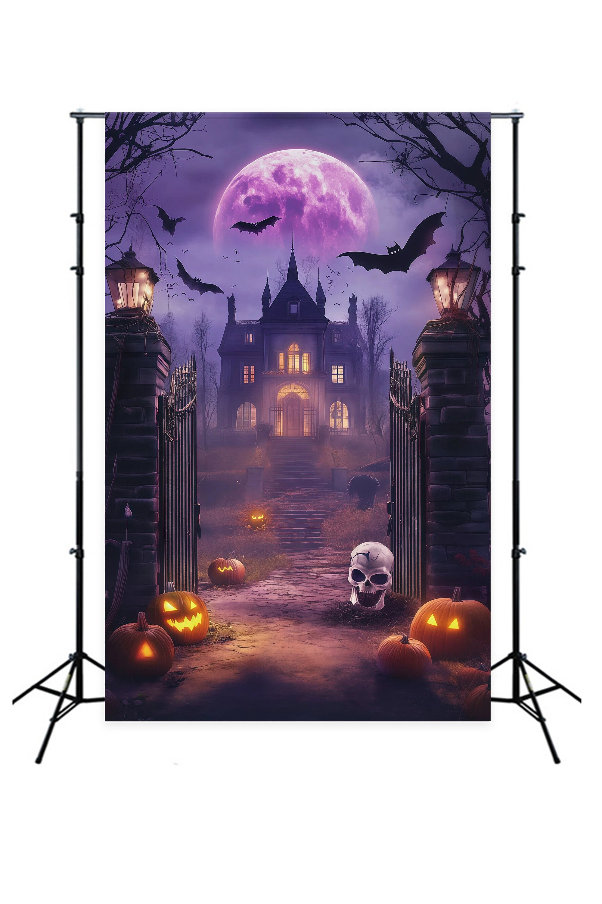 Diy Halloween Photo Booth Backdrop Purple Moon Haunted Gate 10x10 Halloween Backdrop RR67-91