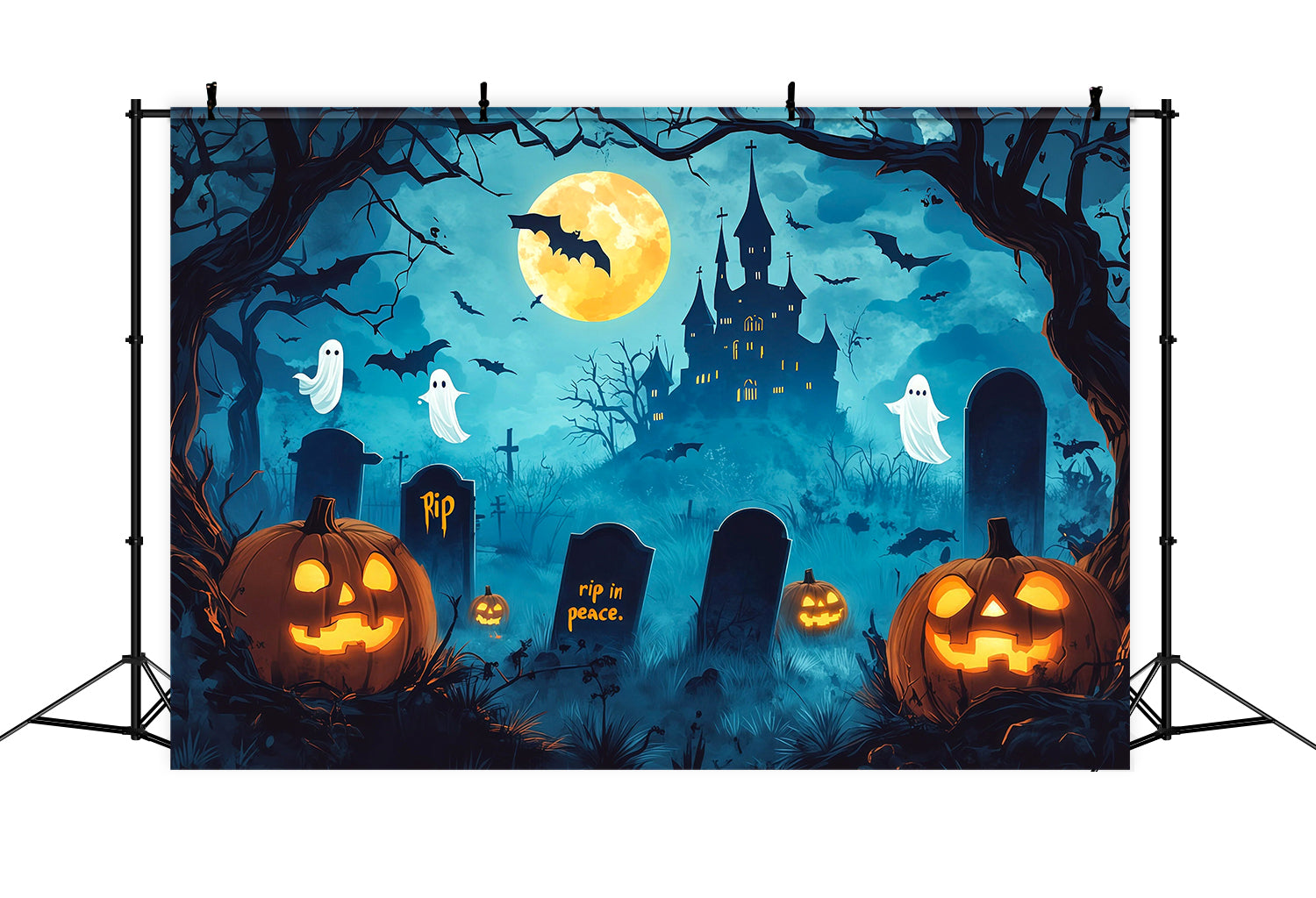 Scary Halloween Photo Backdrops Cartoon Castle Ghost Graveyard Happy Halloween Backdrop RR67-97