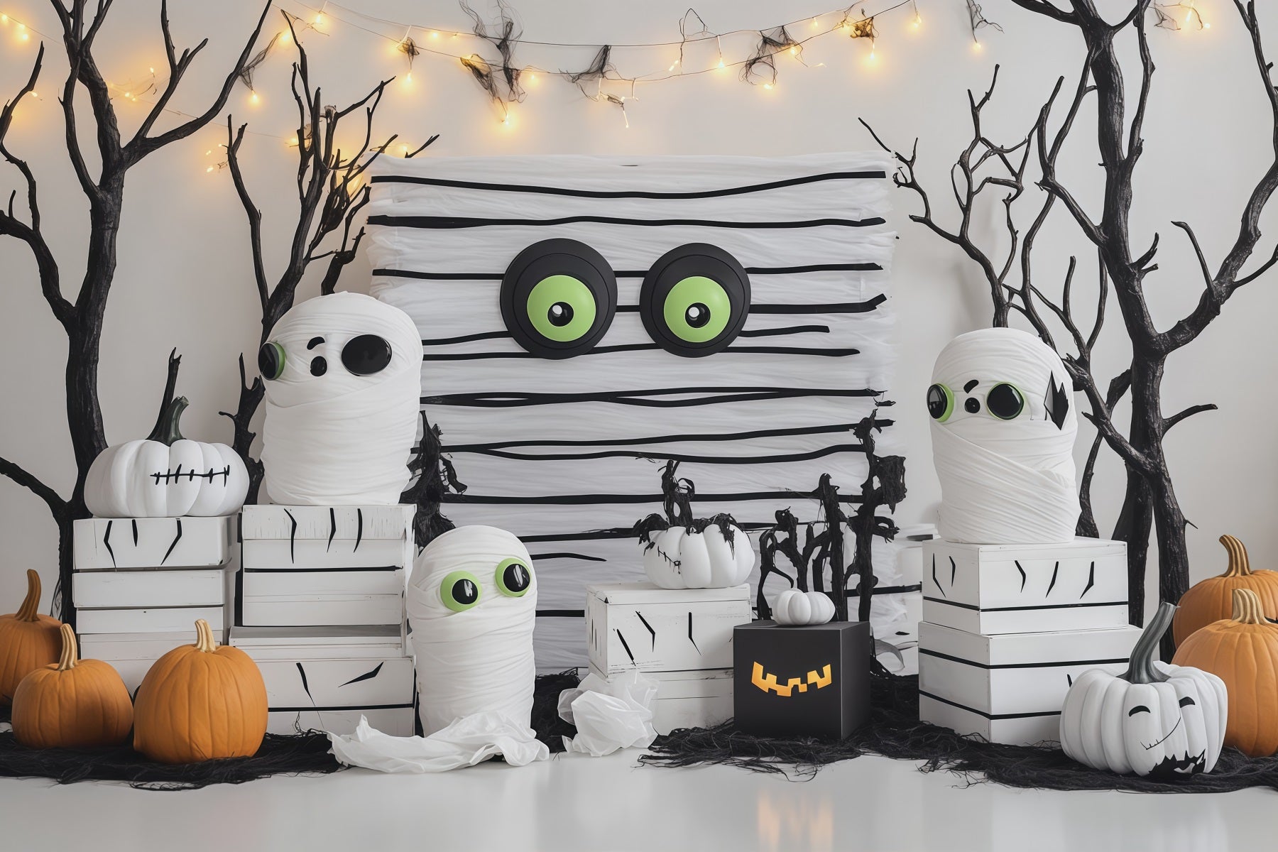Simple Halloween Backdrop Cute Mummy Pumpkin Party Extra Large Halloween Backdrop RR67-98