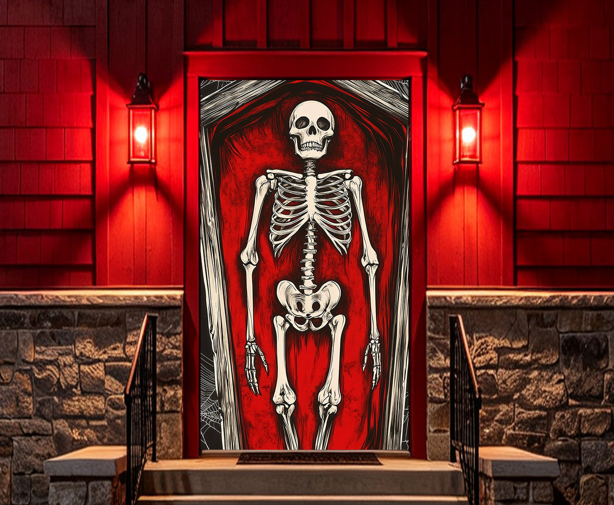 Coffin Entrance Door Red Coffin Skeleton Creepy Door Decoration RR68-11