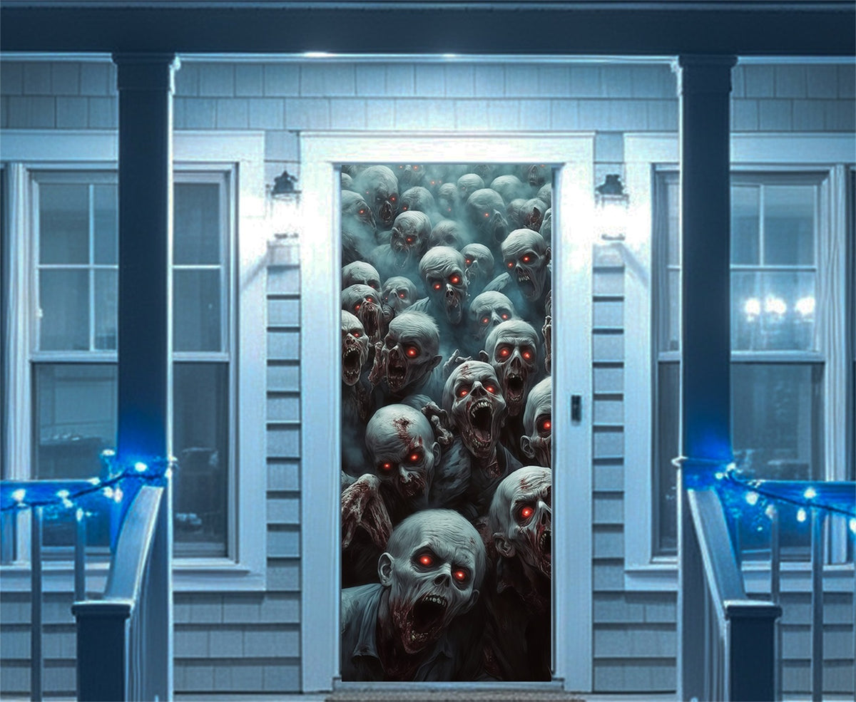 Zombie Outbreak Door Moonlit Red Eyed Horde Halloween Front Door Decor RR68-2