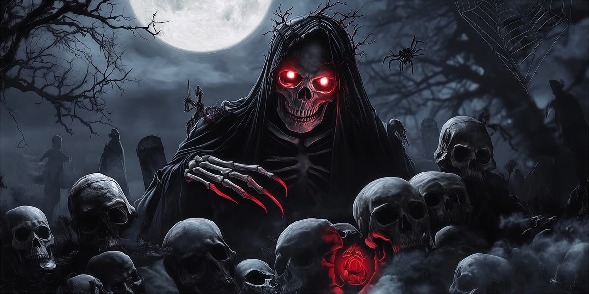 Skeleton Halloween Garage Door Cover Moonlit Grim Reaper Graveyard Full Size Halloween Garage Door Cover RR68-21-2 car