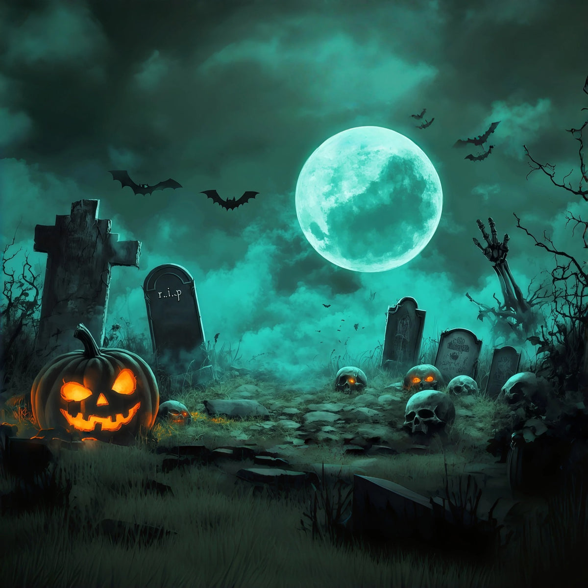 Graveyard Halloween Garage Door Cover Moonlit Pumpkin Skull Oversized Halloween Garage Door Decor RR68-25-1 car