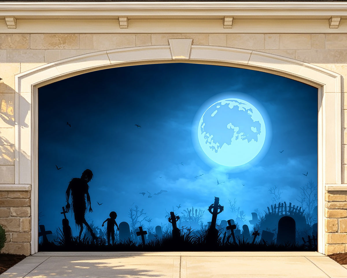 Moonlight Halloween Garage Door Cover Zombie Graveyard Silhouette Halloween Home Exterior Decorations RR68-33-2 car