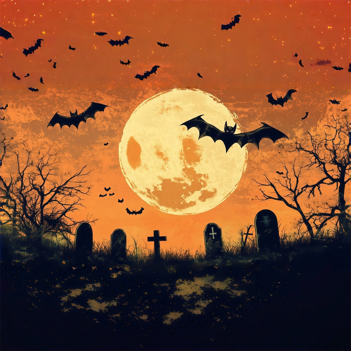 Vintage Halloween Garage Door Cover Orange Moon Bat Graveyard Halloween Garage Door Backdrop RR68-46-1 car