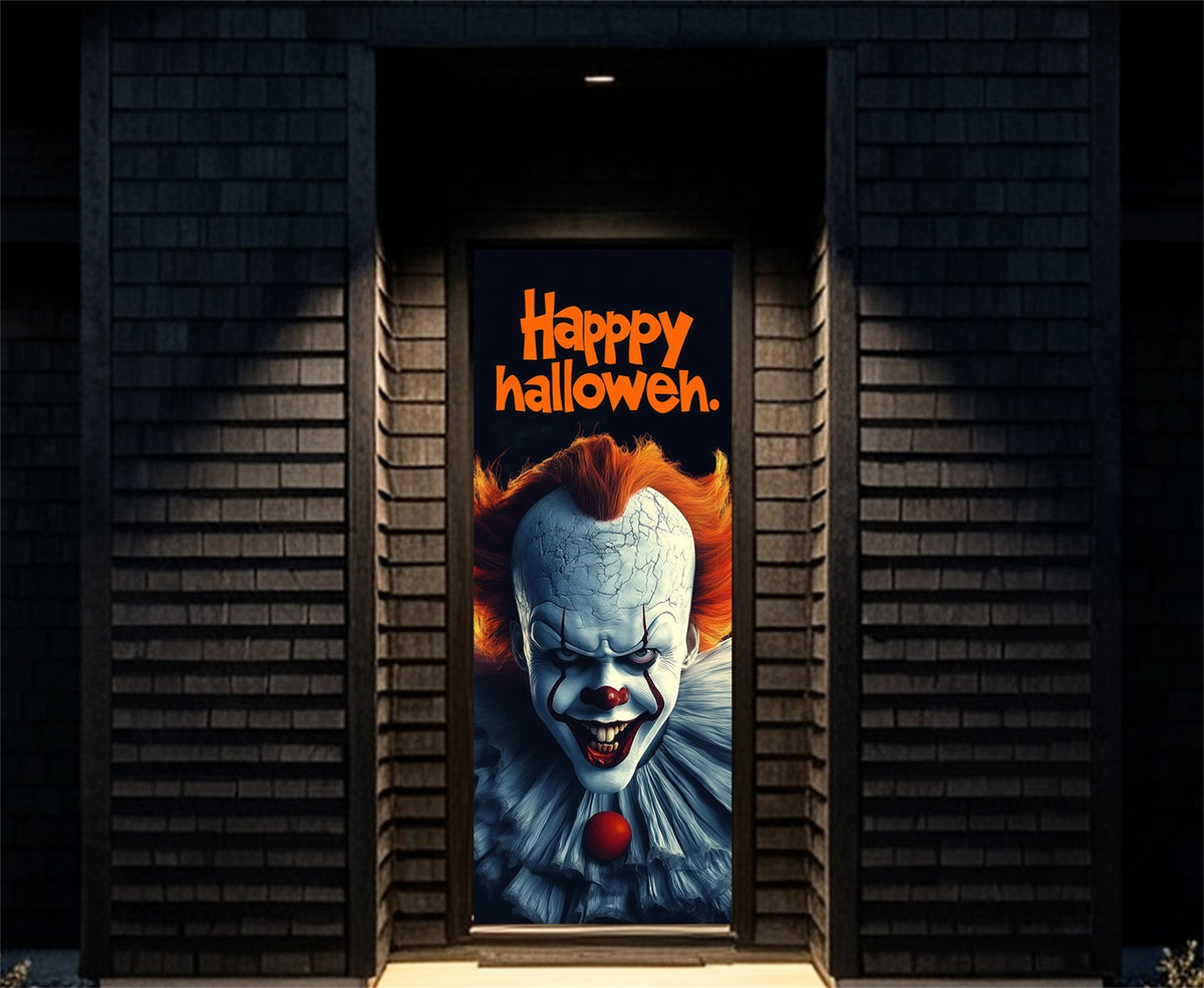 Creepy Clown Door Sinister Grinning Clown Portrait Halloween Bedroom Door Banner RR68-5