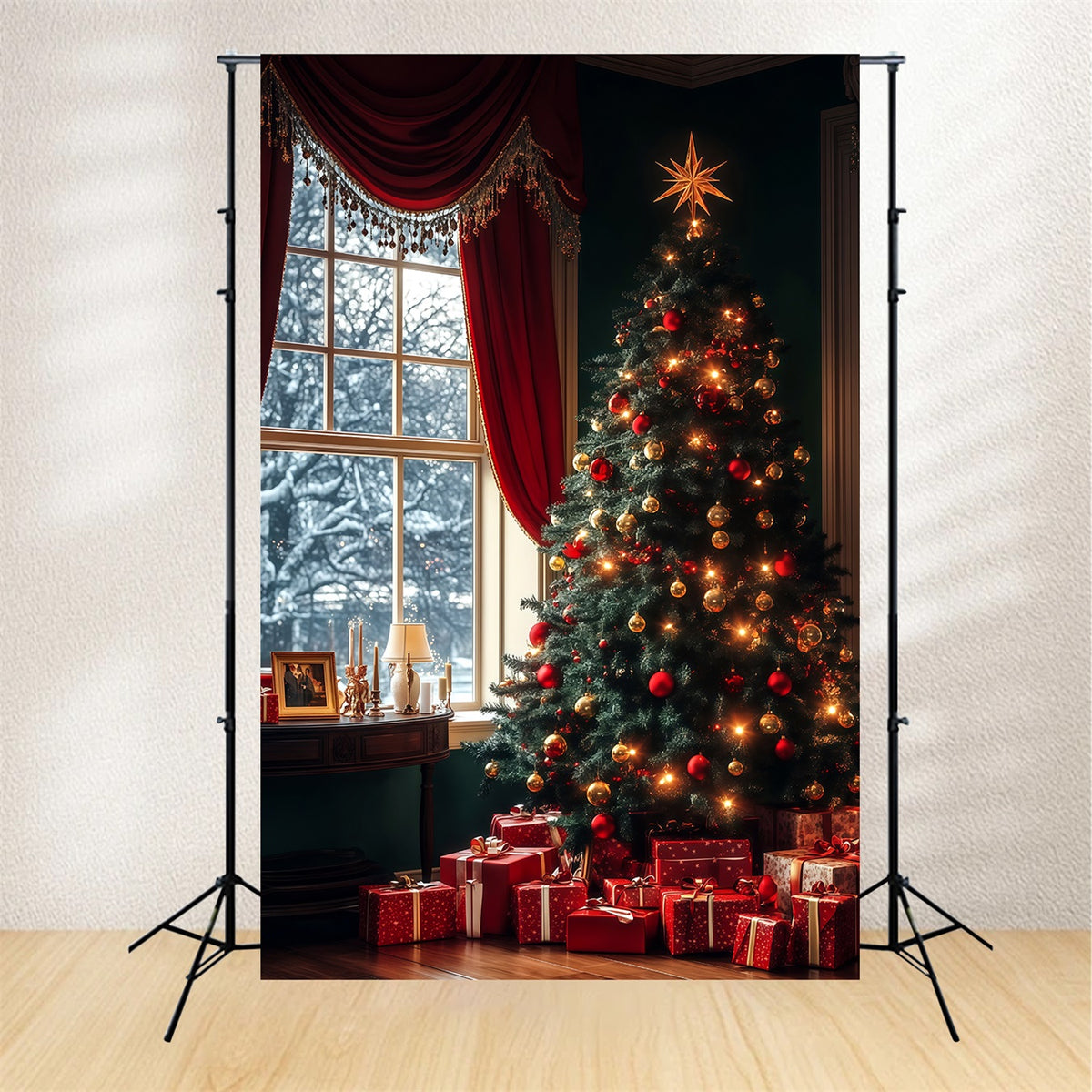 Christmas Tree Photo Backdrop Evergreen Tree Window Glow Christmas Backdrop RR68-61