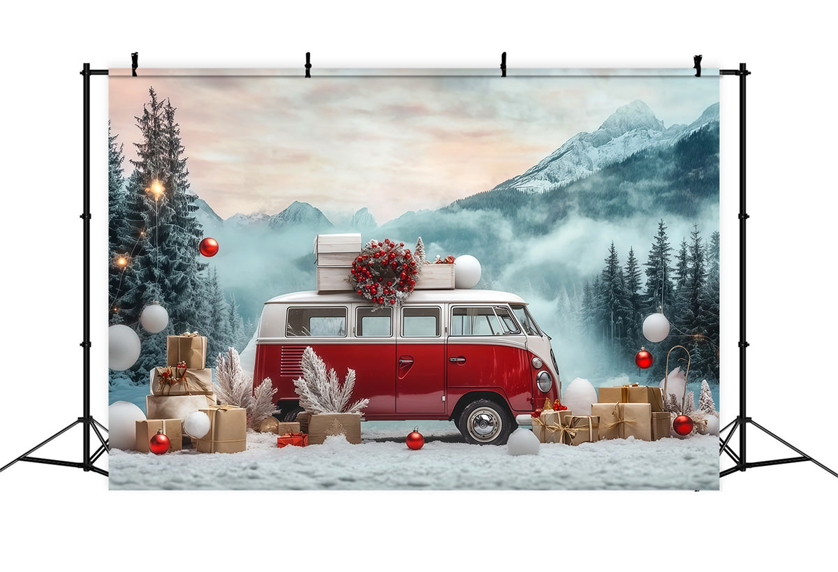 Christmas Truck Backdrop Snowy Vintage Camper Large Christmas Backdrop RR68-73
