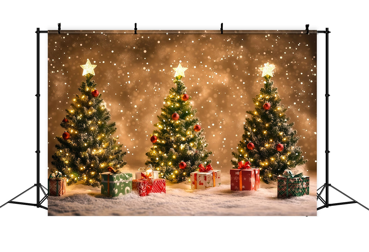 Christmas Tree Backdrop Bokeh Snowy Glowing Trees Backdrops Christmas RR68-74