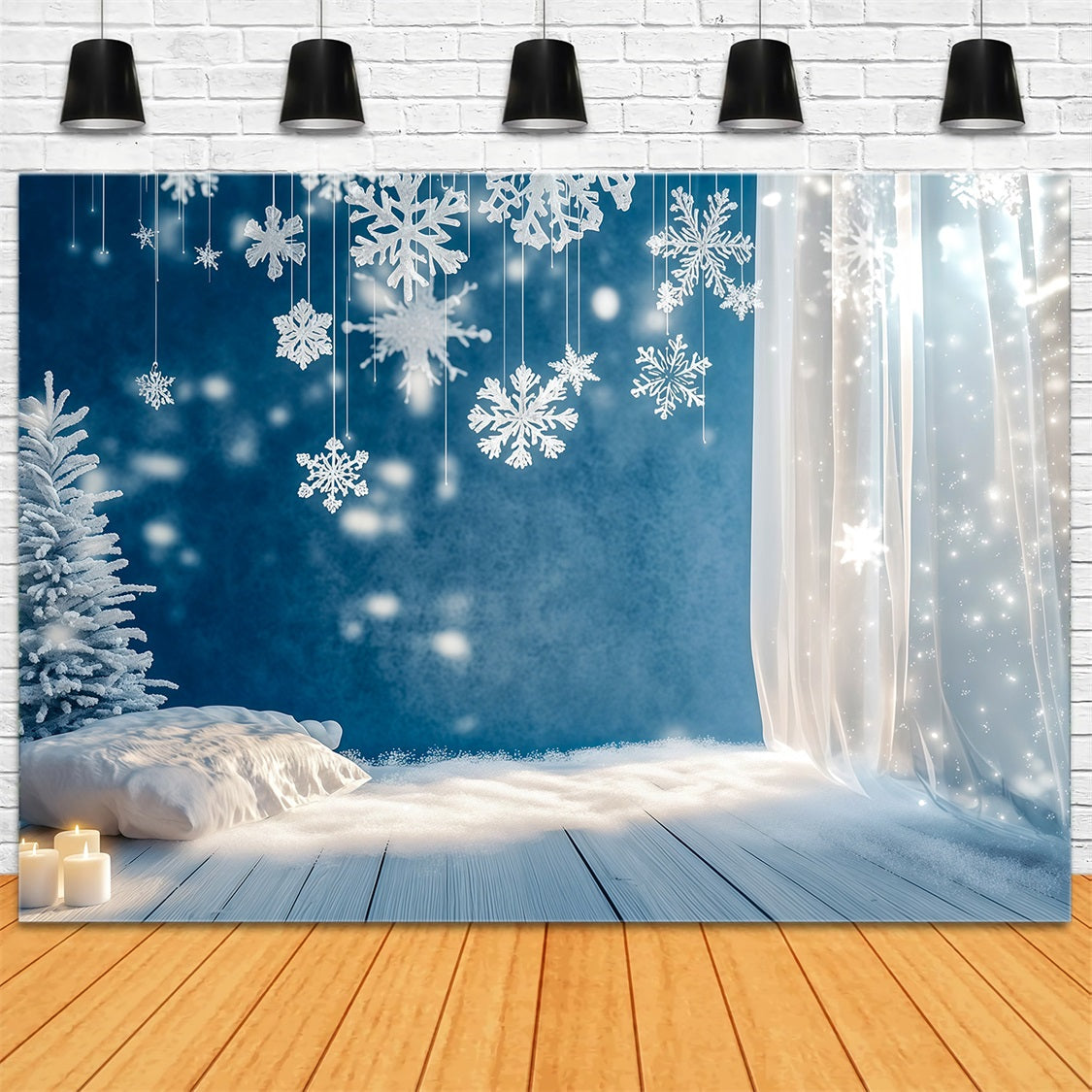 Simple Christmas Backdrop Frosted Snowflake Curtain Glow Wall Backdrop Christmas RR69-30