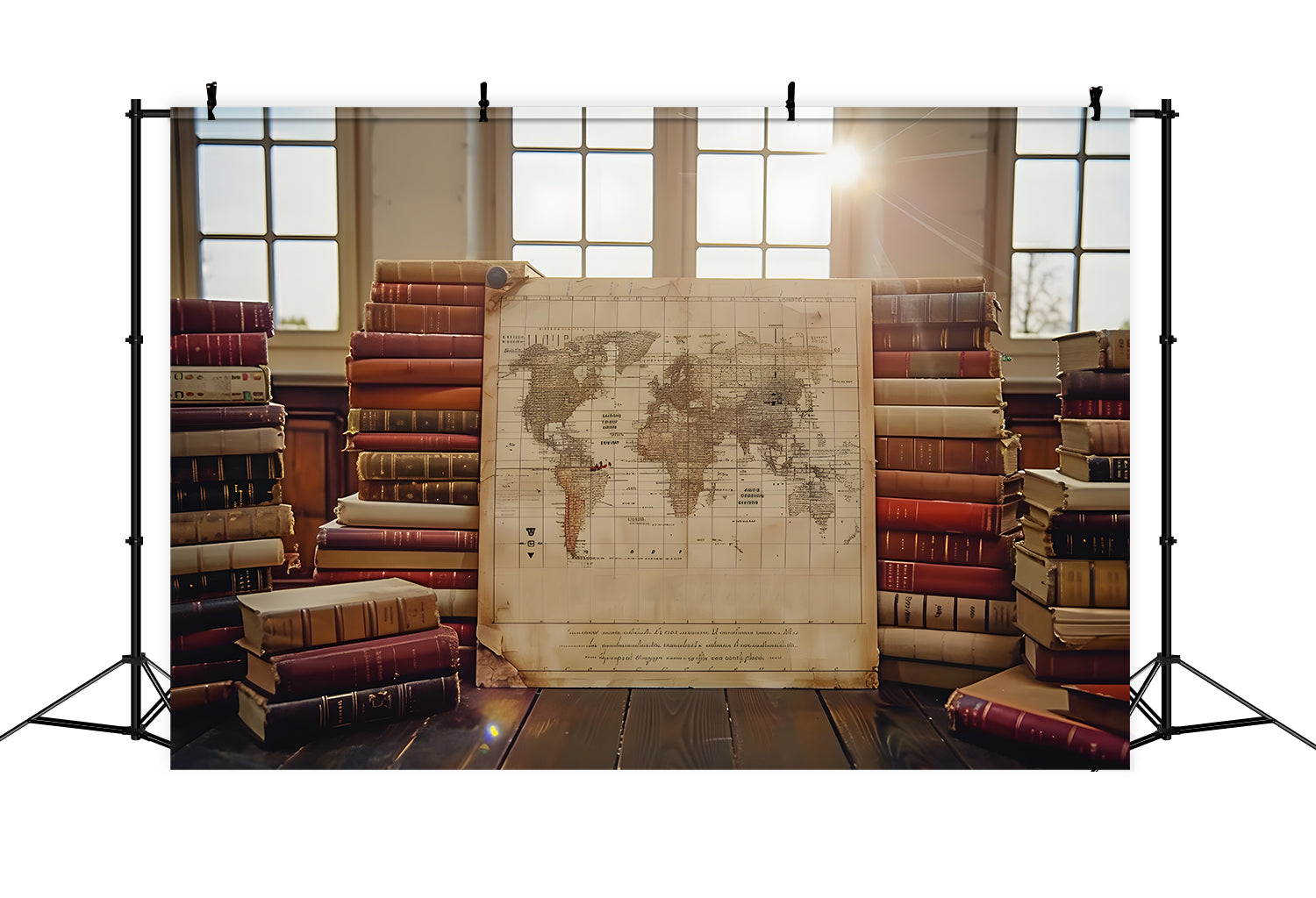 Classic Books Map Back to School Backdrop RR7-187