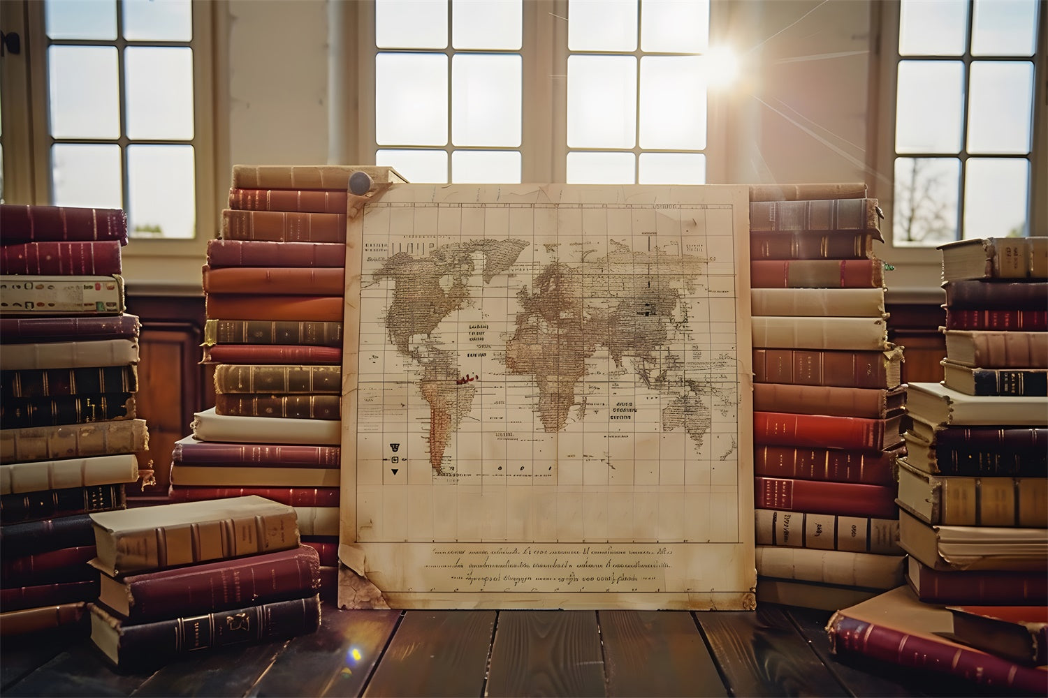 Classic Books Map Back to School Backdrop RR7-187