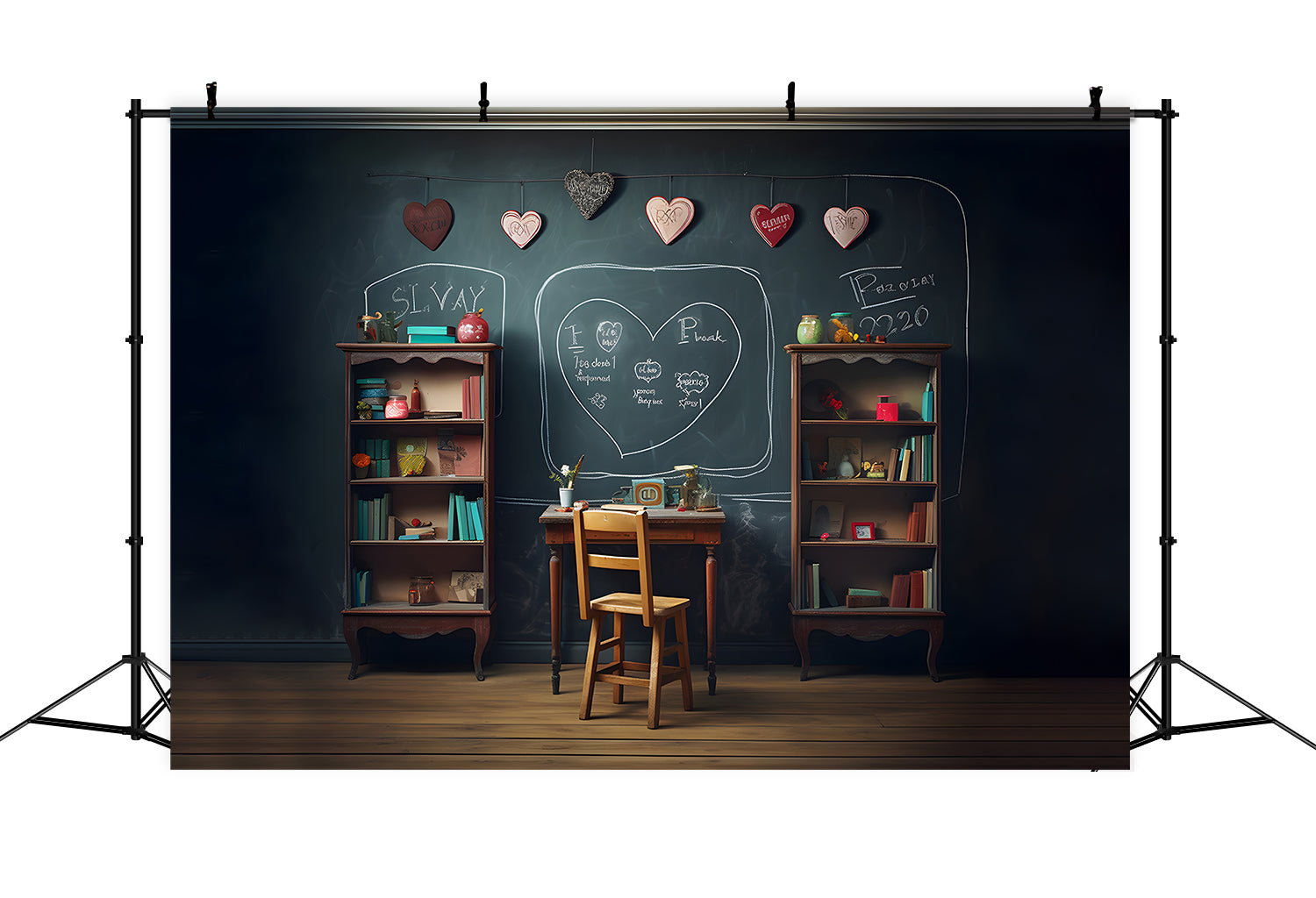Blackboard Bookshelf Back to School Backdrop RR7-190