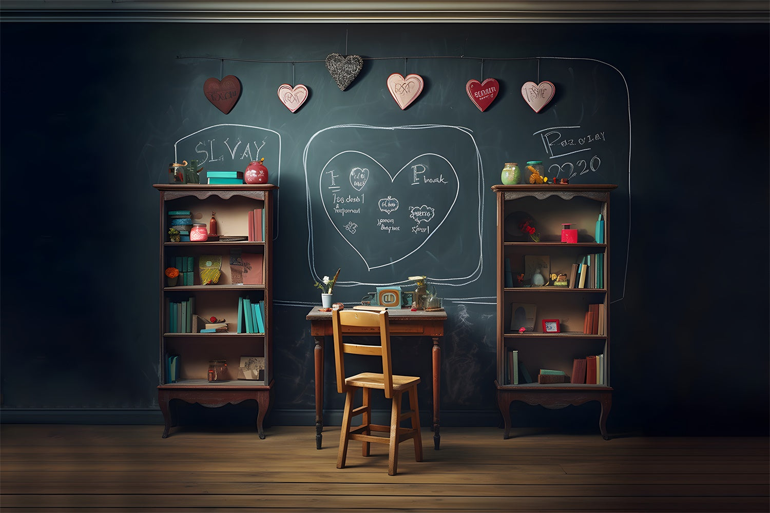 Blackboard Bookshelf Back to School Backdrop RR7-190