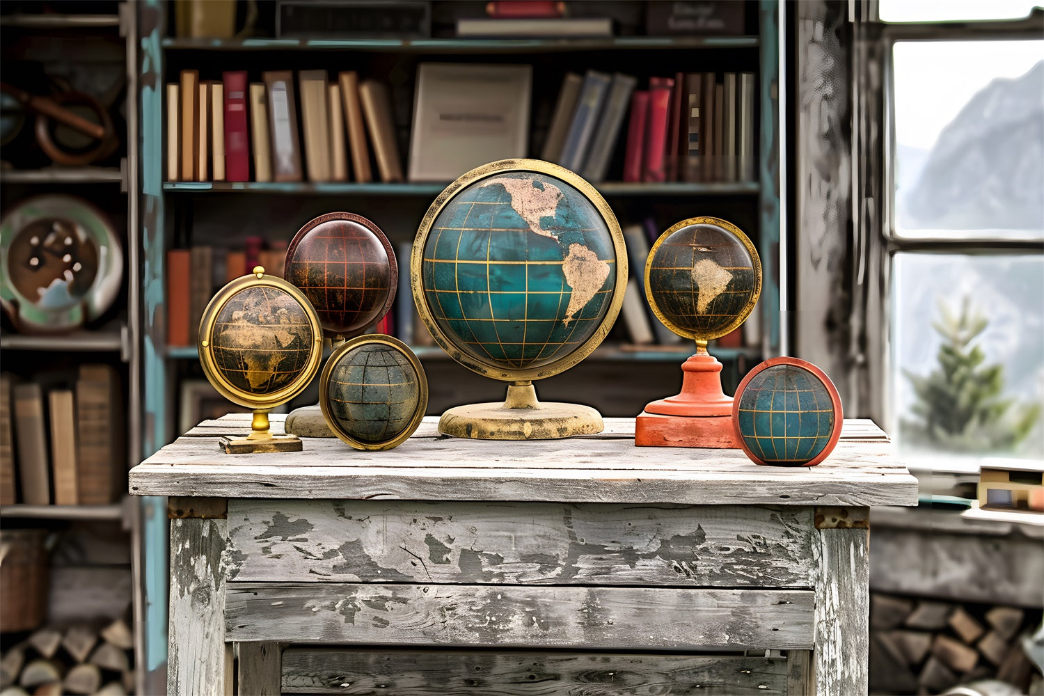 Globe Old Desk Back to School Backdrop RR7-195