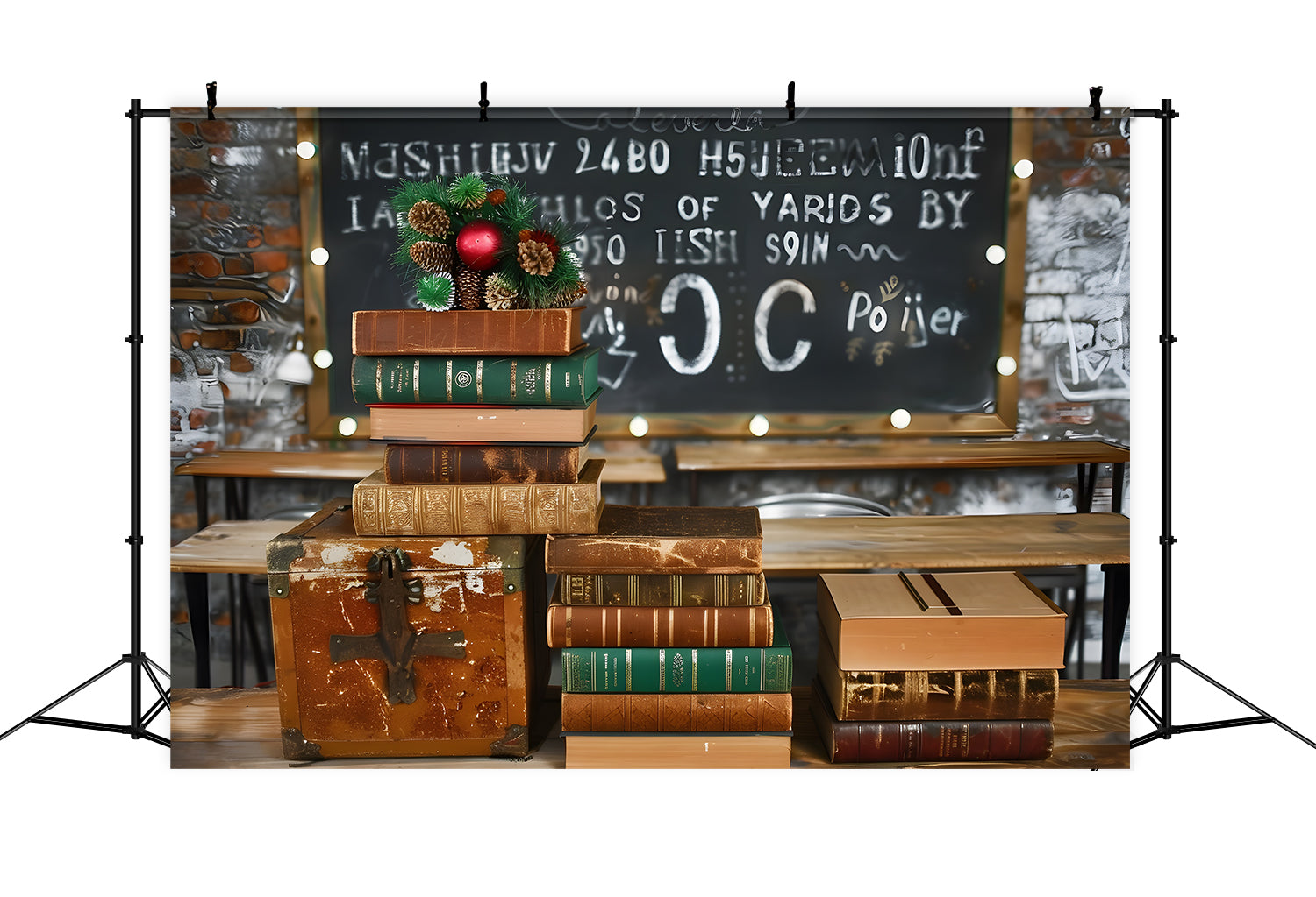 Retro Classroom Desks Back to School Backdrop RR7-196
