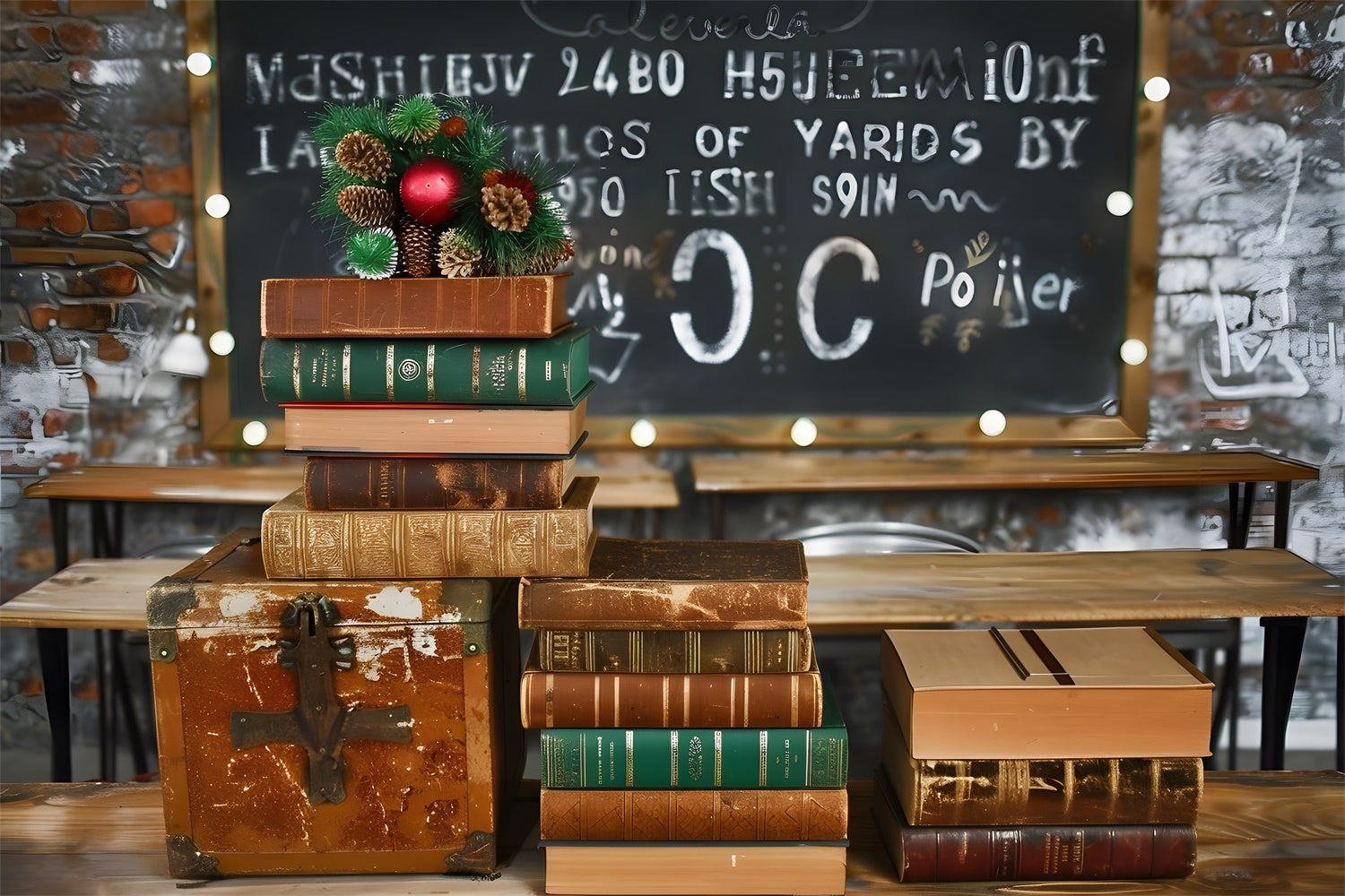 Retro Classroom Desks Back to School Backdrop RR7-196