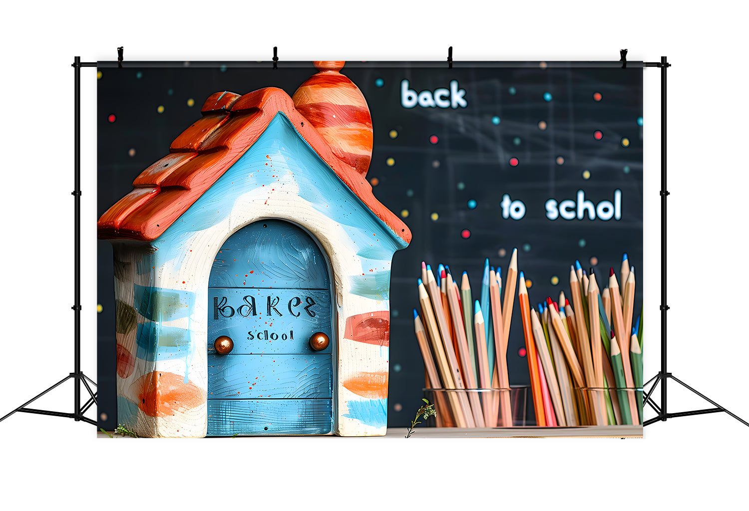 Back to School Little House Crayons Backdrop RR7-201
