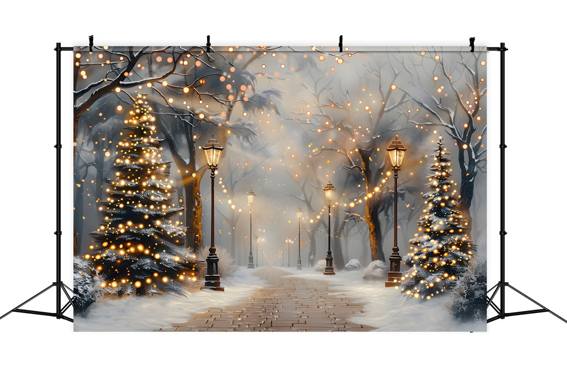 Christmas Tree Twilight Lantern Pathway Backdrop RR7-616