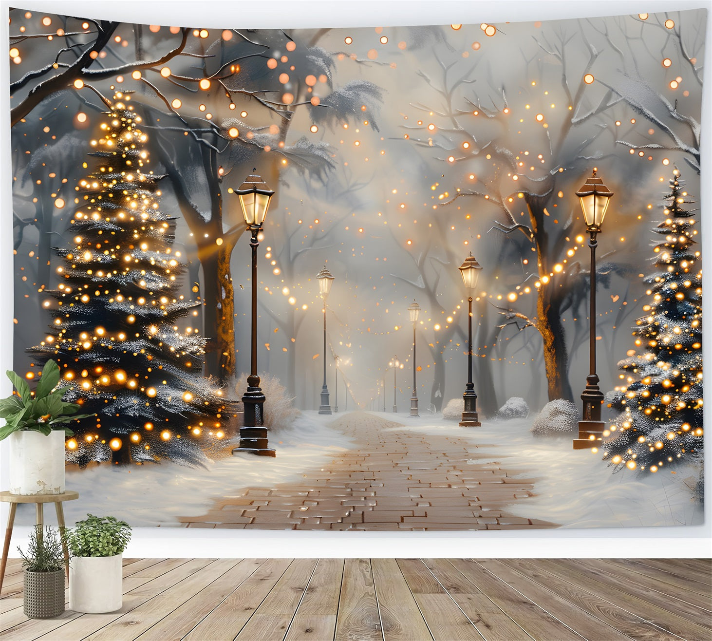 Christmas Tree Twilight Lantern Pathway Backdrop RR7-616