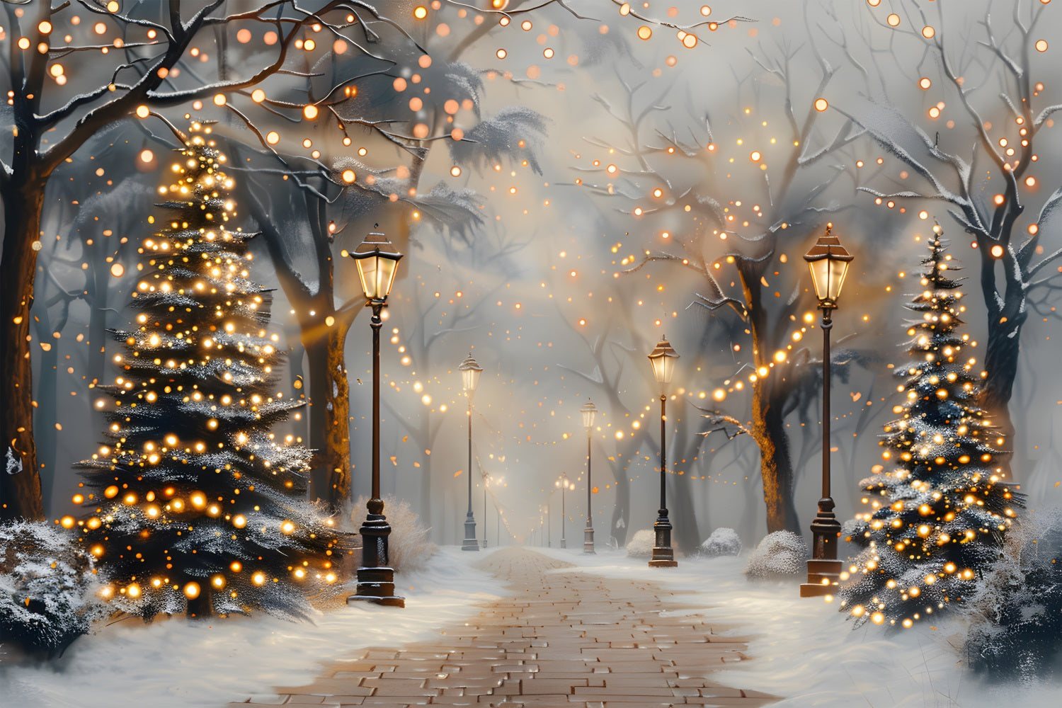 Christmas Tree Twilight Lantern Pathway Backdrop RR7-616