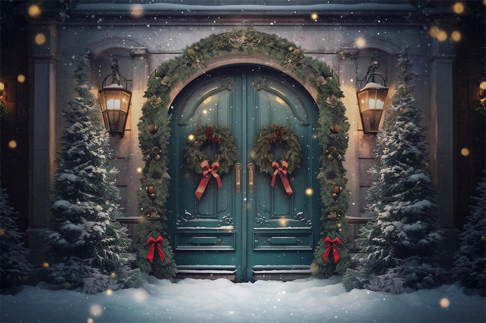 Wreath Door Christmas Tree Snow Backdrop RR7-751