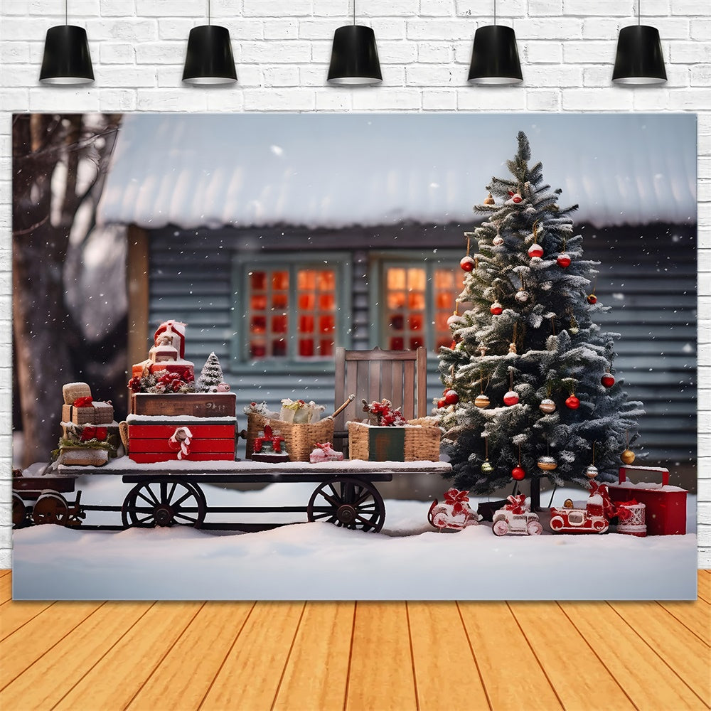 Santa Claus Snow Sled Christmas Tree Backdrop RR7-757