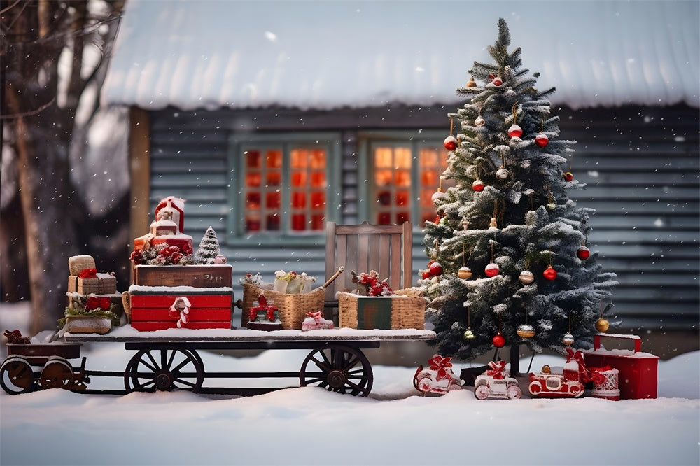 Santa Claus Snow Sled Christmas Tree Backdrop RR7-757