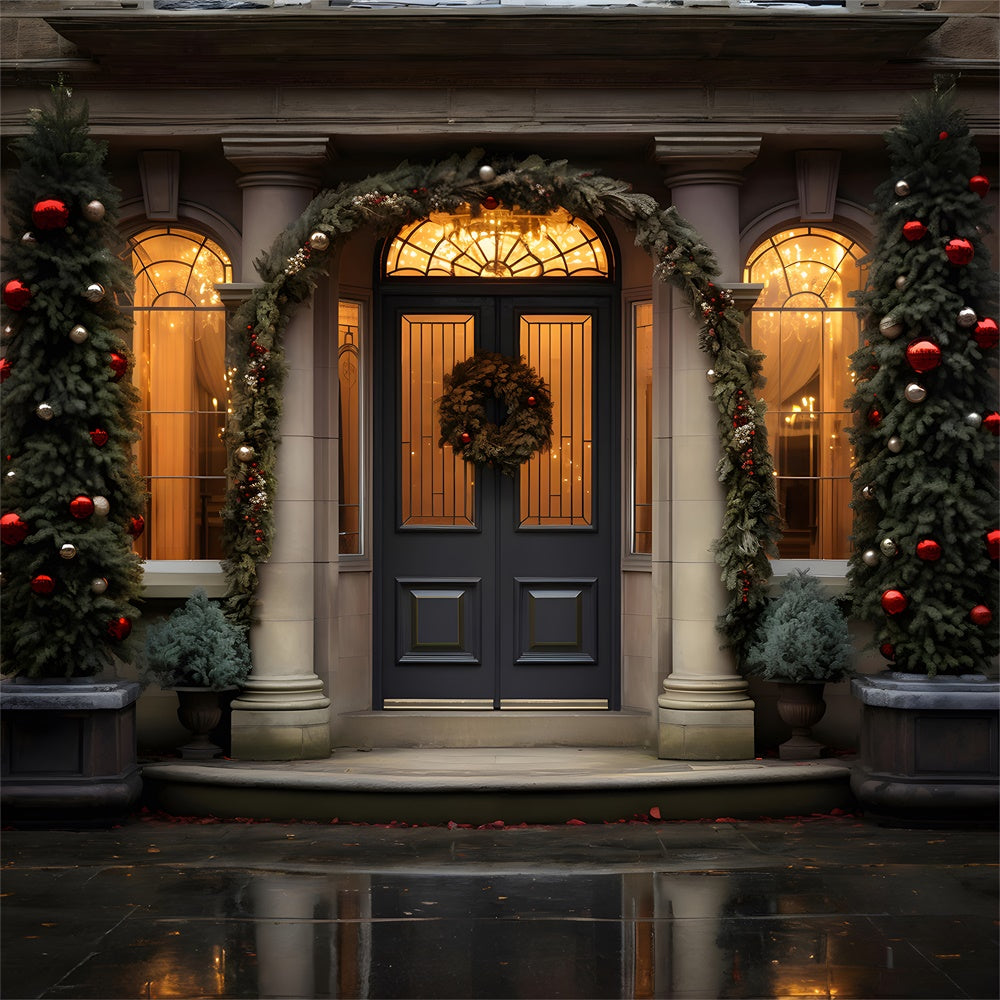 Christmas Evening Decorated House Backdrop RR7-759