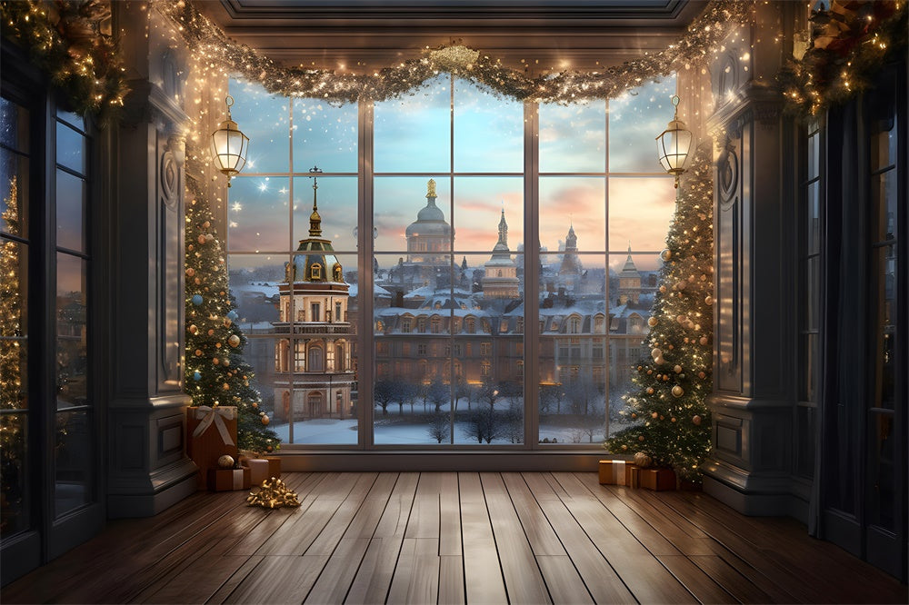 Christmas Tree Lights Window View Backdrop RR7-760