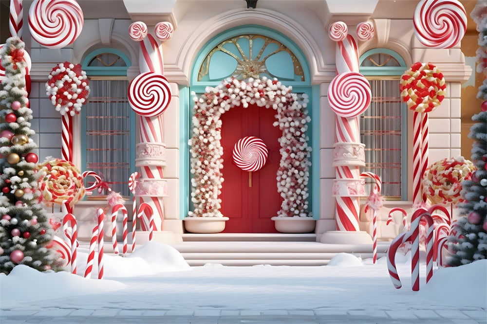 Candy House Snow Christmas Tree Backdrop RR7-789