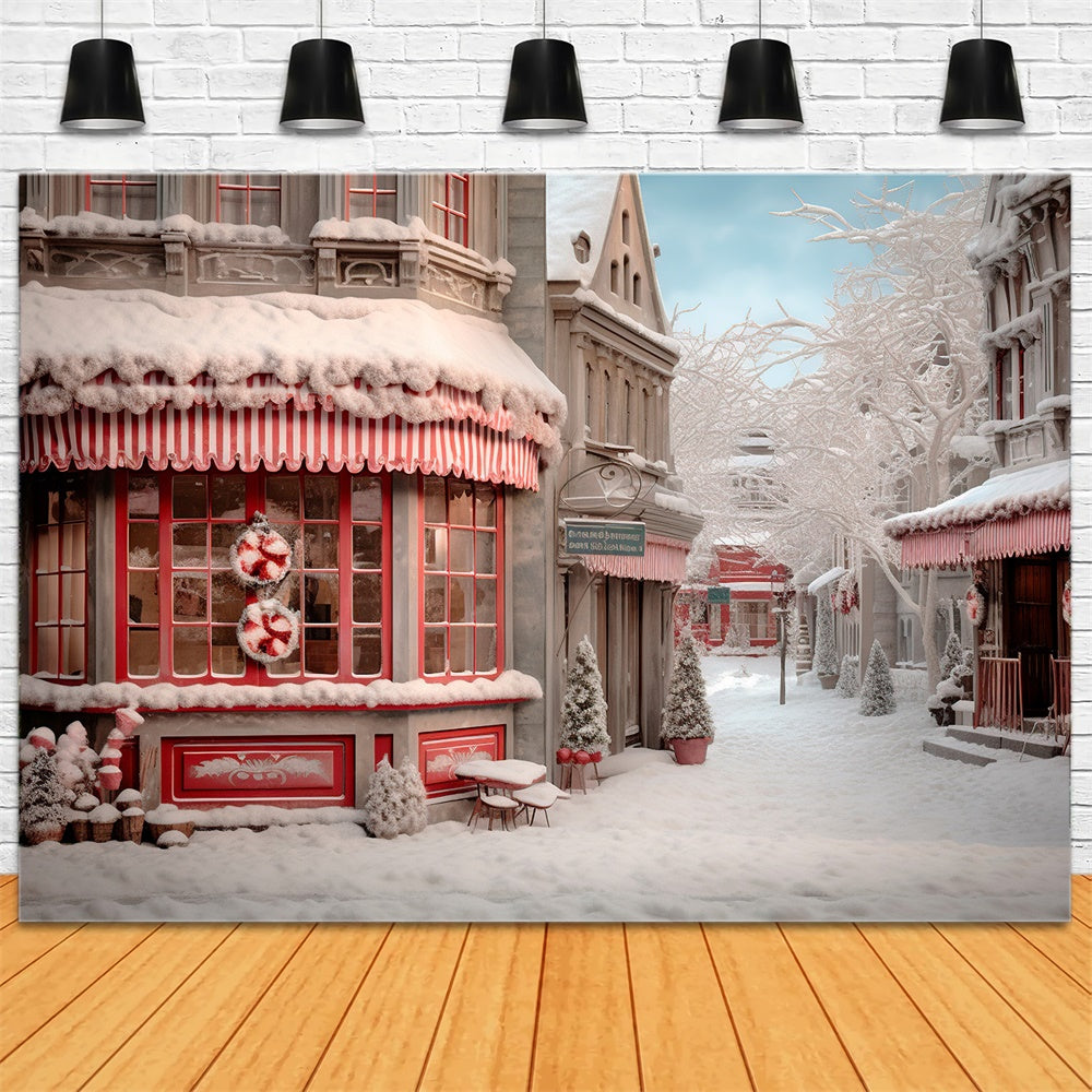 Winter Snowy Street Christmas Shop Backdrop RR7-800