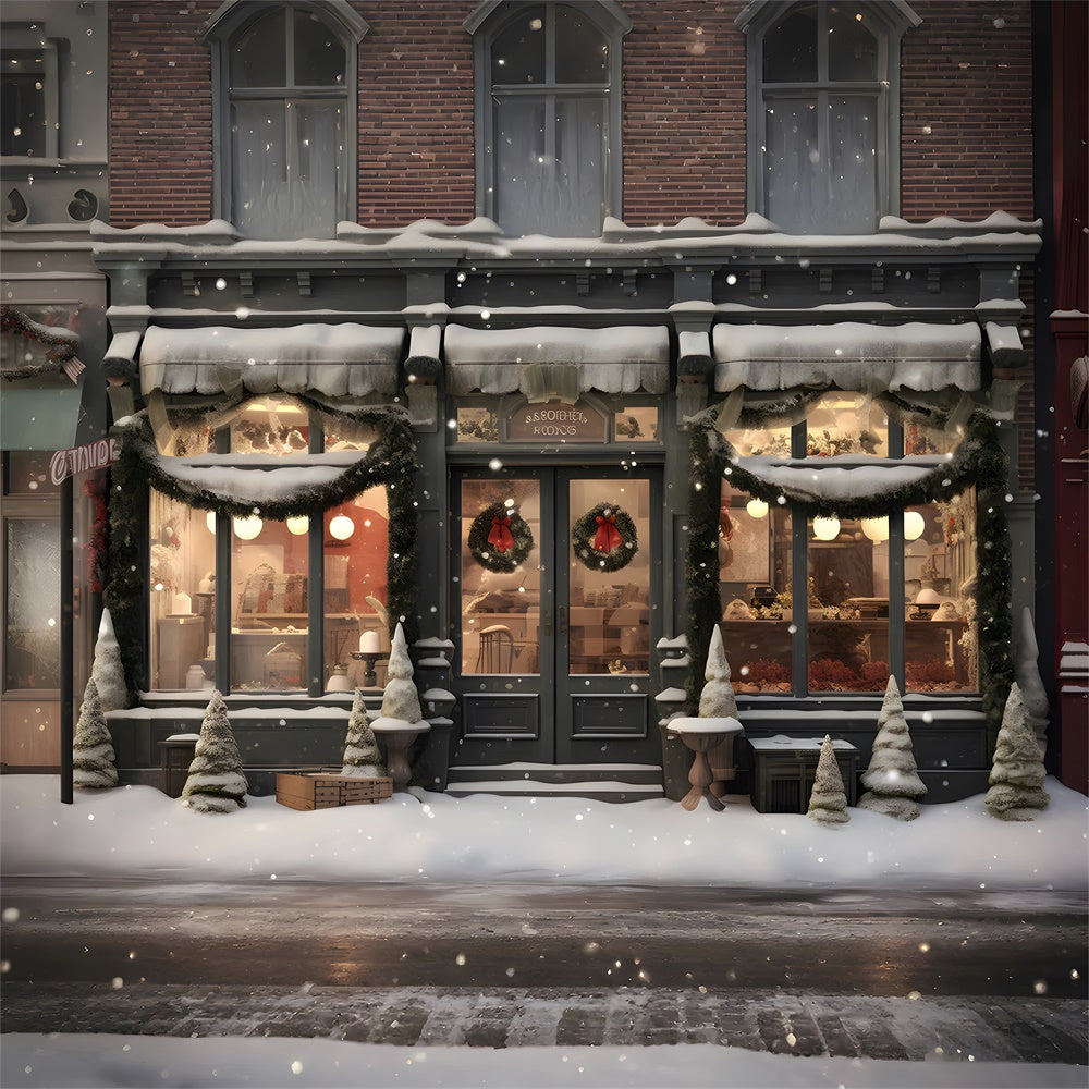 Winter Snow Street Christmas Shop Backdrop RR7-818