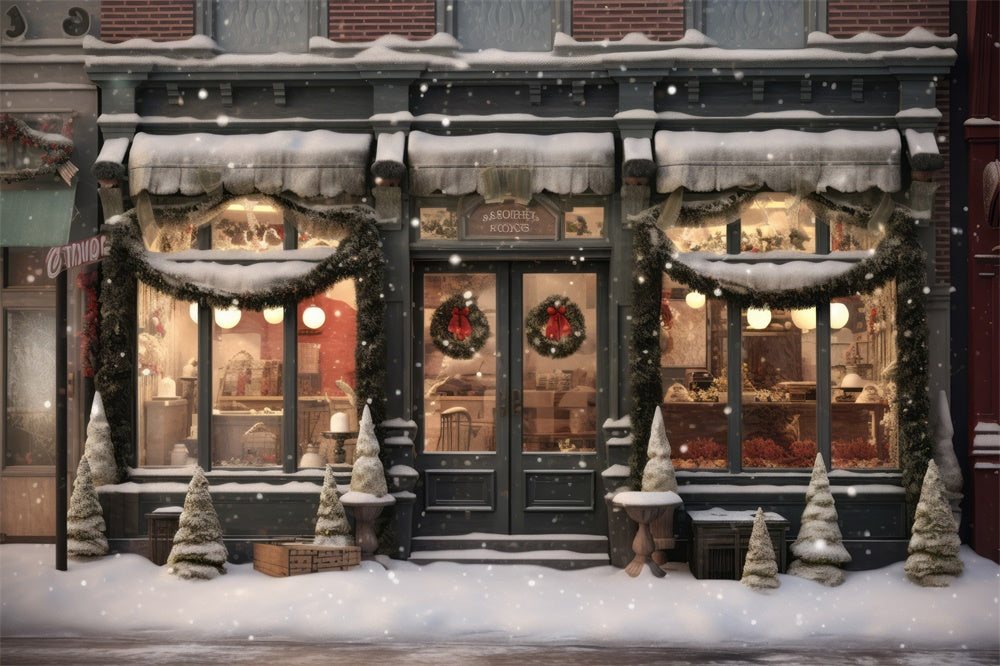 Winter Snow Street Christmas Shop Backdrop RR7-818