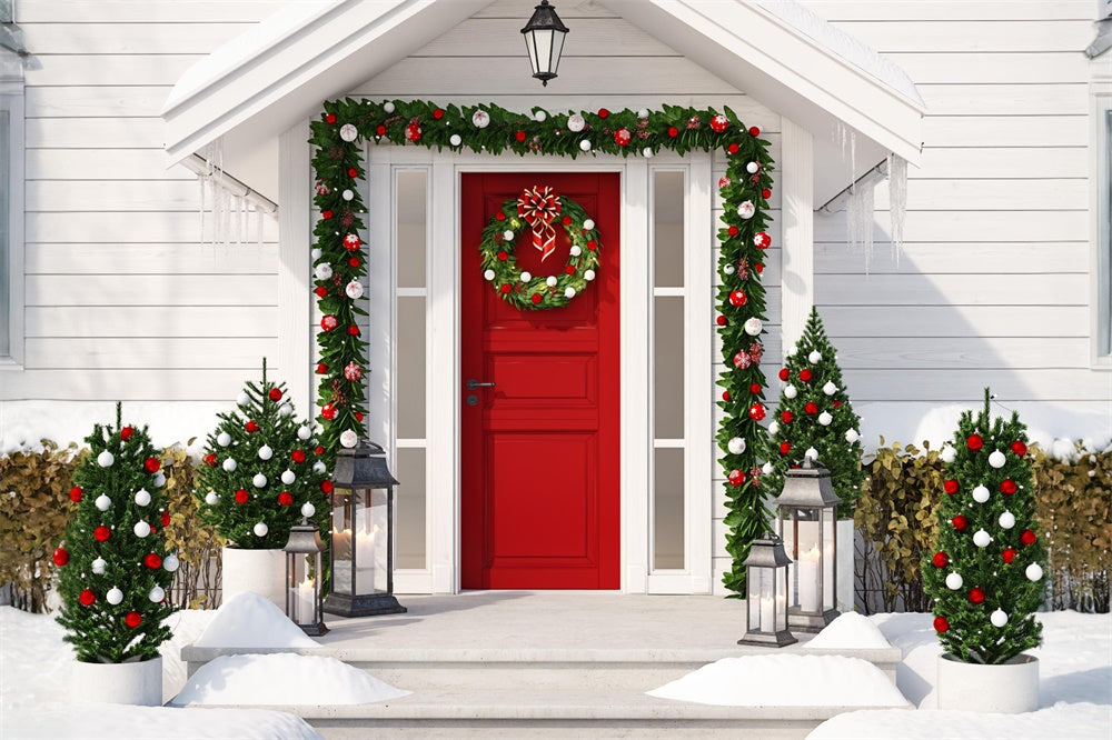Christmas House Decorated Front Door Backdrop RR7-829