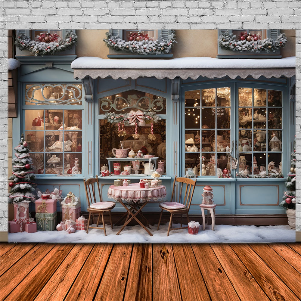 Winter Snow Christmas Gift Store Backdrop RR7-839