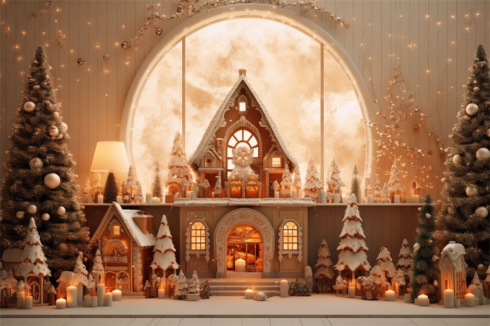 Christmas Trees Gingerbread House Backdrop RR7-855