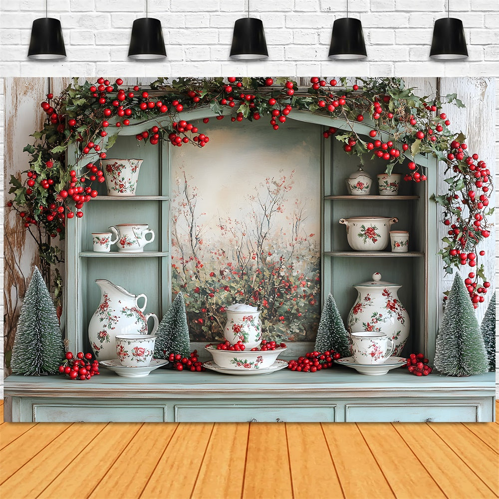 Christmas Decorated Kitchen Cupboard Backdrop RR8-118