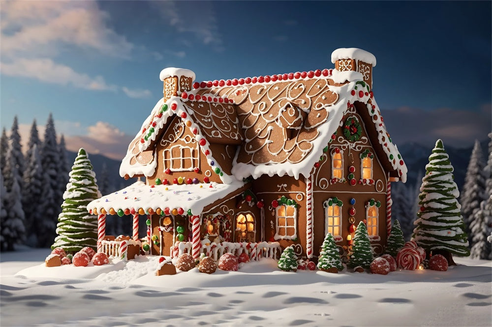Christmas Gingerbread House Snow Backdrop RR8-205