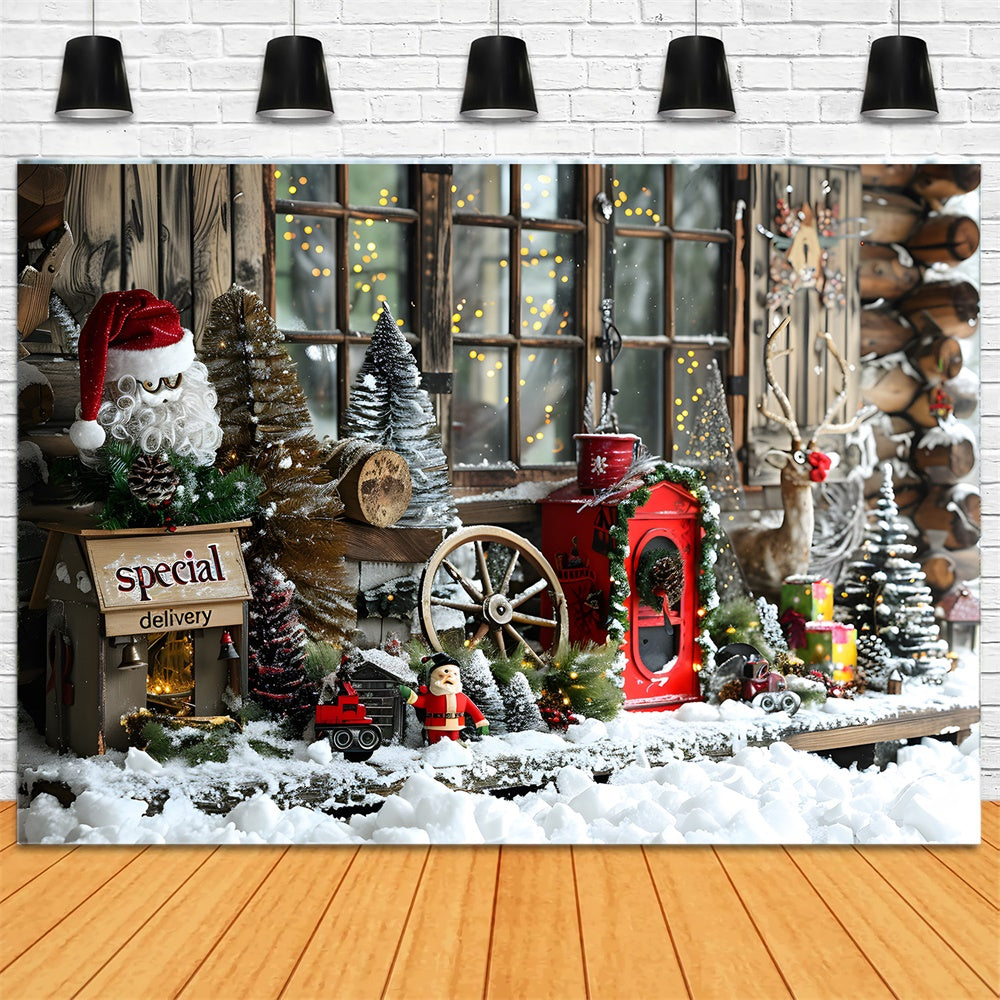 Christmas Snow Decorated Wooden House Backdrop RR8-21