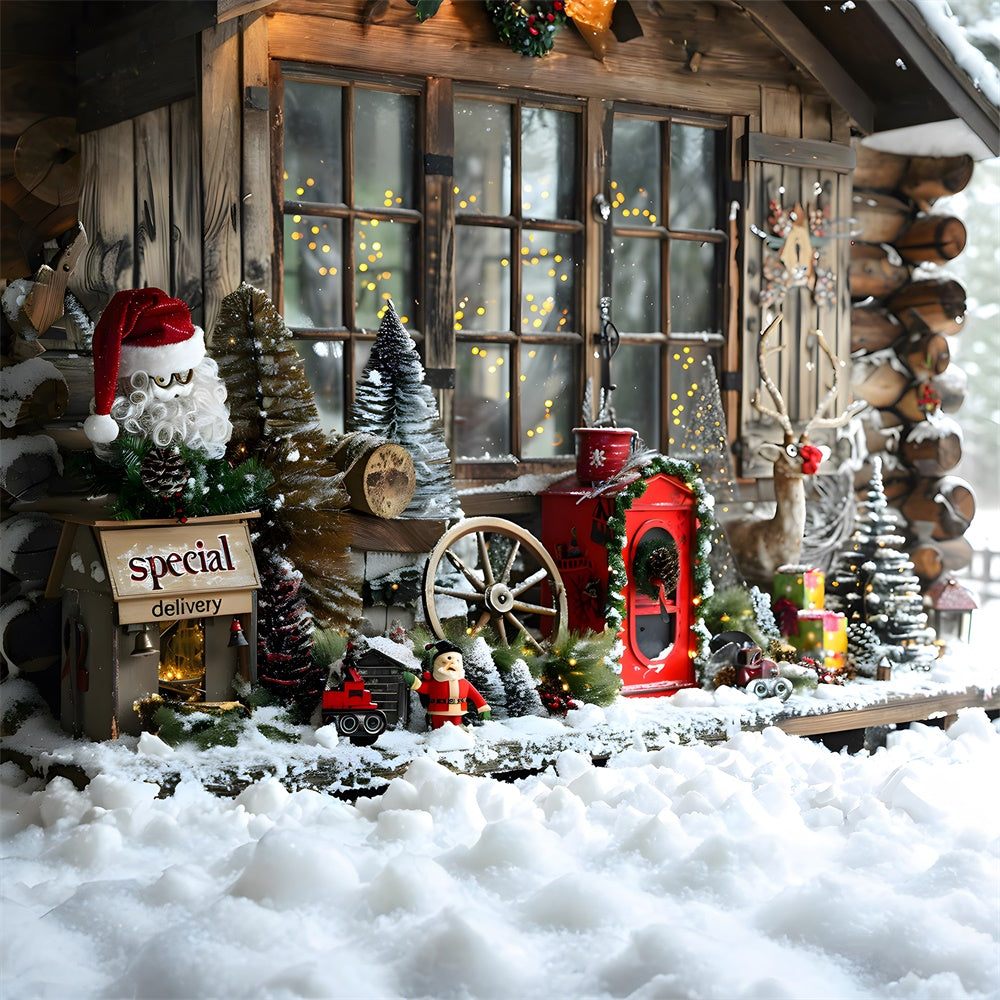 Christmas Snow Decorated Wooden House Backdrop RR8-21