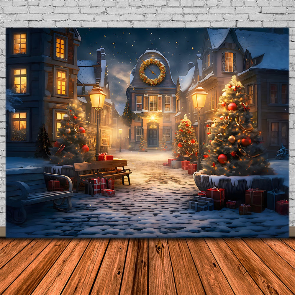 Christmas Enchanted Snowy Village Scene Backdrop RR8-230