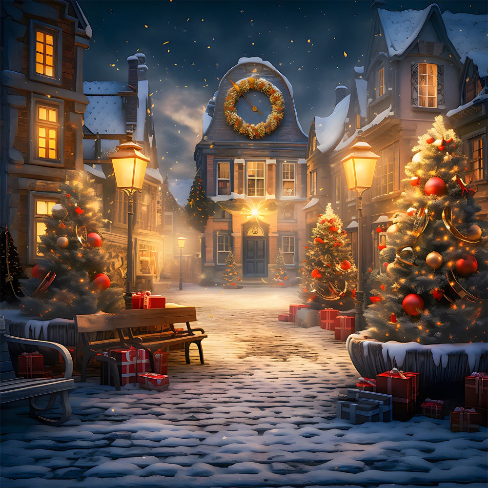 Christmas Enchanted Snowy Village Scene Backdrop RR8-230