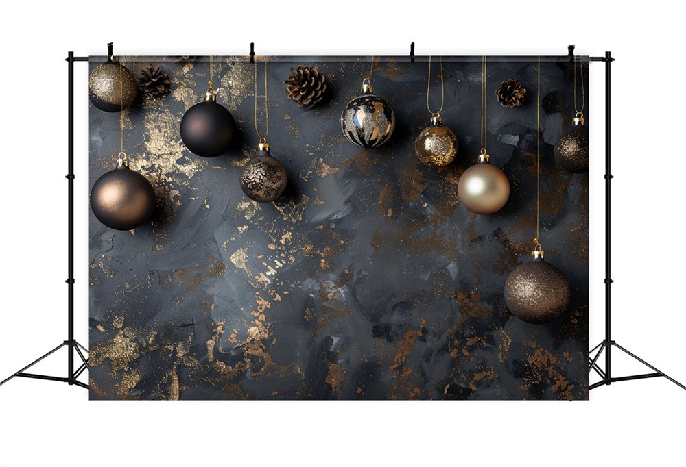Christmas Elegant Black Gold Ornaments Backdrop RR8-242