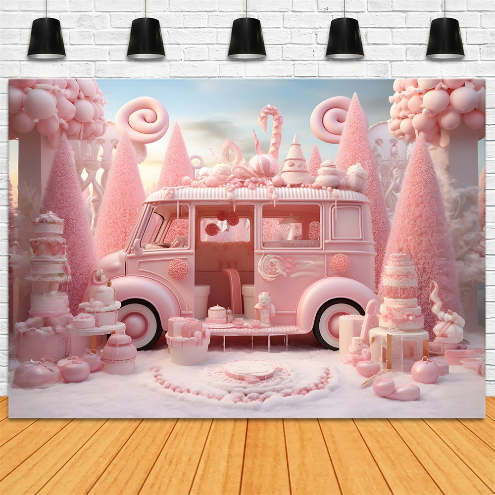 Christmas Pink Candyland Van Treats Backdrop RR8-245